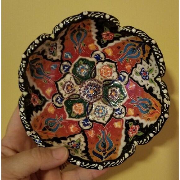 Hand Made Tuanaimato Samoa Ceramic BOWL Red Orange Ornate Pattern Eastern - Picture 5 of 11